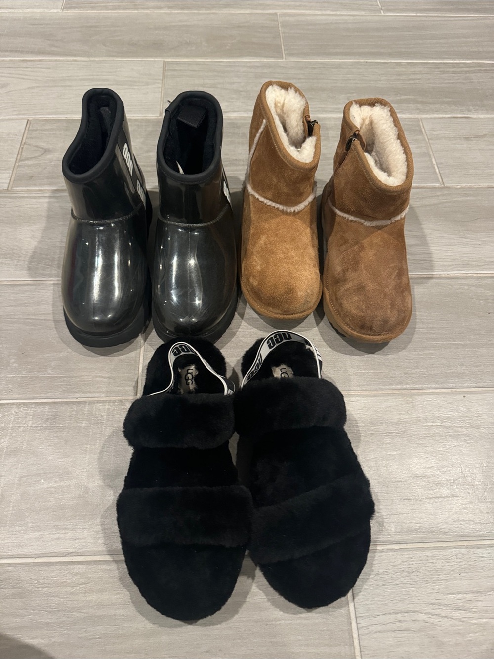 UGG Kids Black Faux Fur Slide Sandals